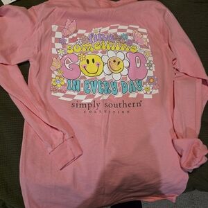 Simply Southern Pink Long Sleeve Tee with Cheerful 'Find Something Good' Graphic